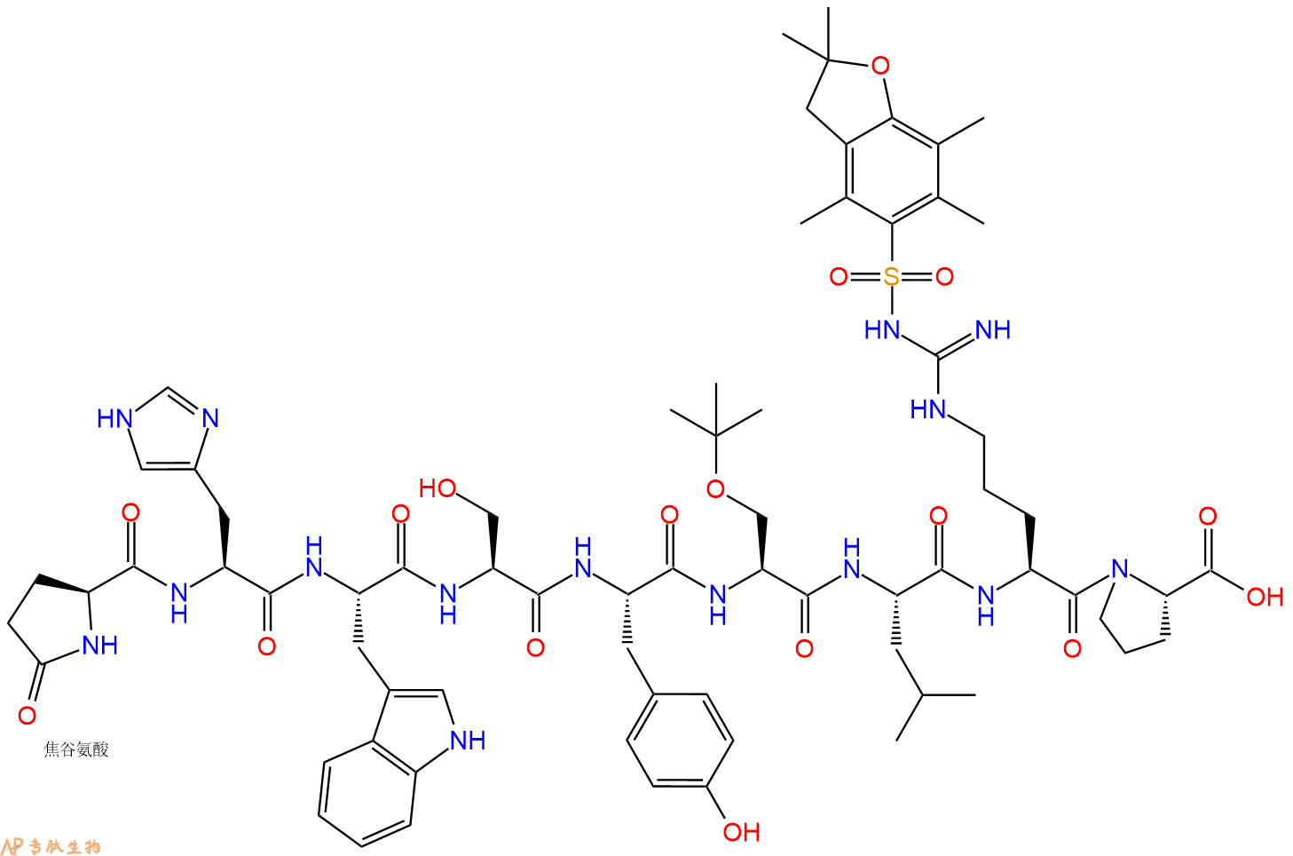 專肽生物產品Pyr-His-Trp-Ser-Tyr-Ser(tBu)-Leu-Arg(Pbf)-Pro-OH