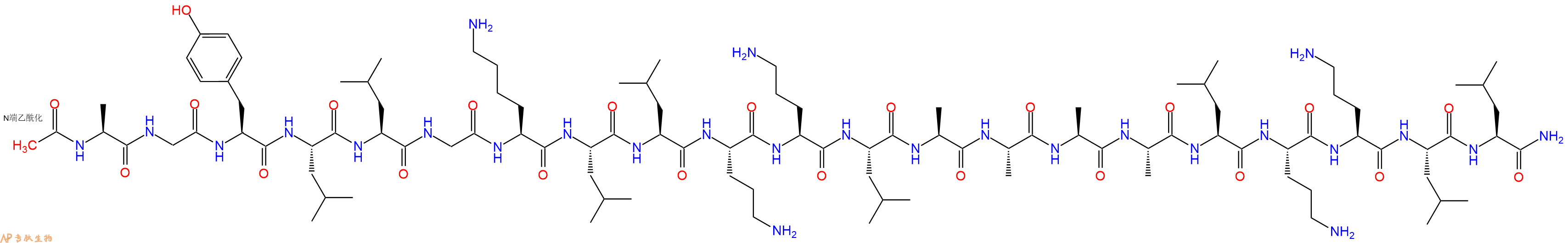 專肽生物產(chǎn)品Ac-Ala-Gly-Tyr-Leu-Leu-Gly-Lys-Leu-Leu-Orn-Orn-Leu-Ala-Ala-Ala-Ala-Leu-Orn-Orn-Leu-Leu-NH2