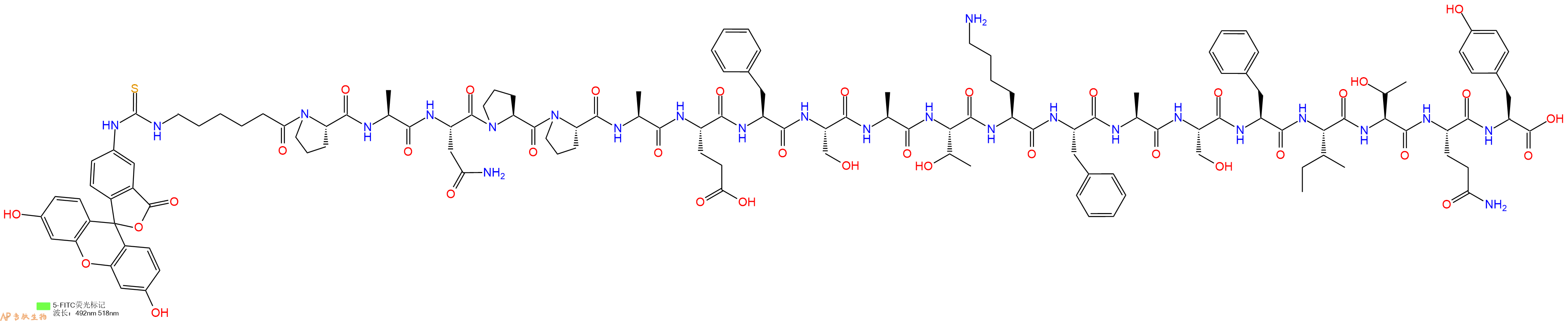 專肽生物產(chǎn)品5FITC-Ahx-Pro-Ala-Asn-Pro-Pro-Ala-Glu-Phe-Ser-Ala-Thr-Lys-Phe-Ala-Ser-Phe-Ile-Thr-Gln-Tyr-OH