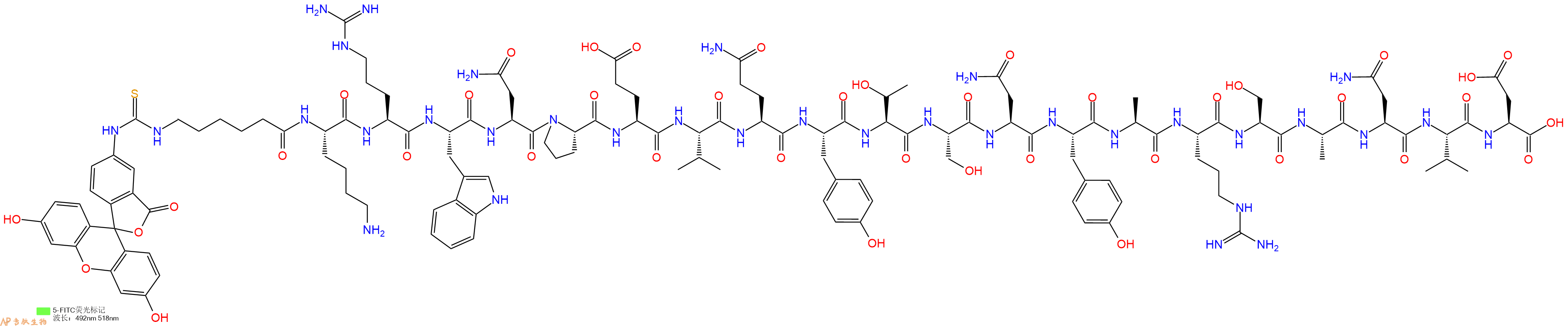 專肽生物產(chǎn)品5FITC-Ahx-Lys-Arg-Trp-Asn-Pro-Glu-Val-Gln-Tyr-Thr-Ser-Asn-Tyr-Ala-Arg-Ser-Ala-Asn-Val-Asp-OH