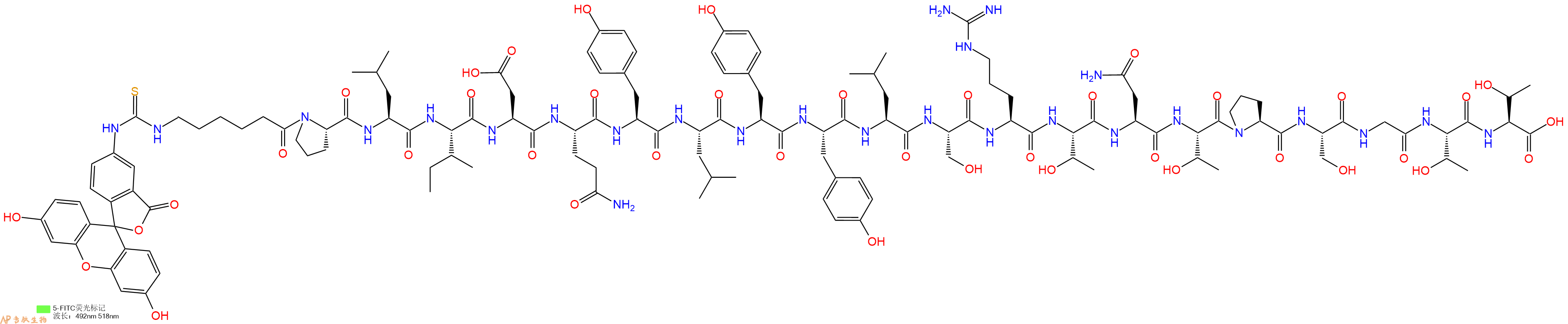 專肽生物產(chǎn)品5FITC-Ahx-Pro-Leu-Ile-Asp-Gln-Tyr-Leu-Tyr-Tyr-Leu-Ser-Arg-Thr-Asn-Thr-Pro-Ser-Gly-Thr-Thr-OH