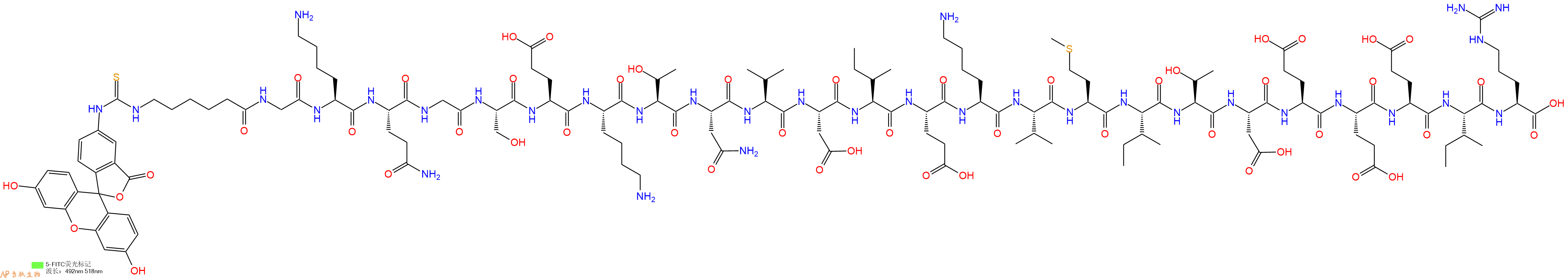 專肽生物產(chǎn)品5FITC-Ahx-Gly-Lys-Gln-Gly-Ser-Glu-Lys-Thr-Asn-Val-Asp-Ile-Glu-Lys-Val-Met-Ile-Thr-Asp-Glu-Glu-Glu-Ile-Arg-OH