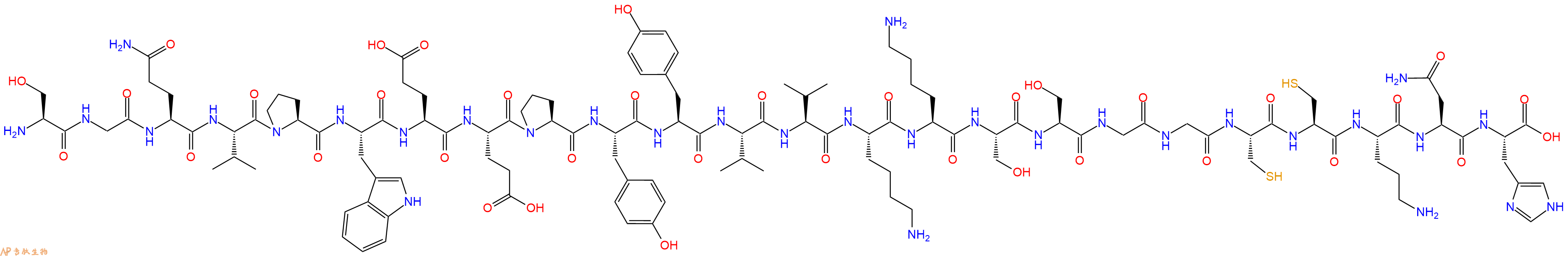 專肽生物產(chǎn)品H2N-Ser-Gly-Gln-Val-Pro-Trp-Glu-Glu-Pro-Tyr-Tyr-Val-Val-Lys-Lys-Ser-Ser-Gly-Gly-Cys-Cys-Orn-Asn-His-OH