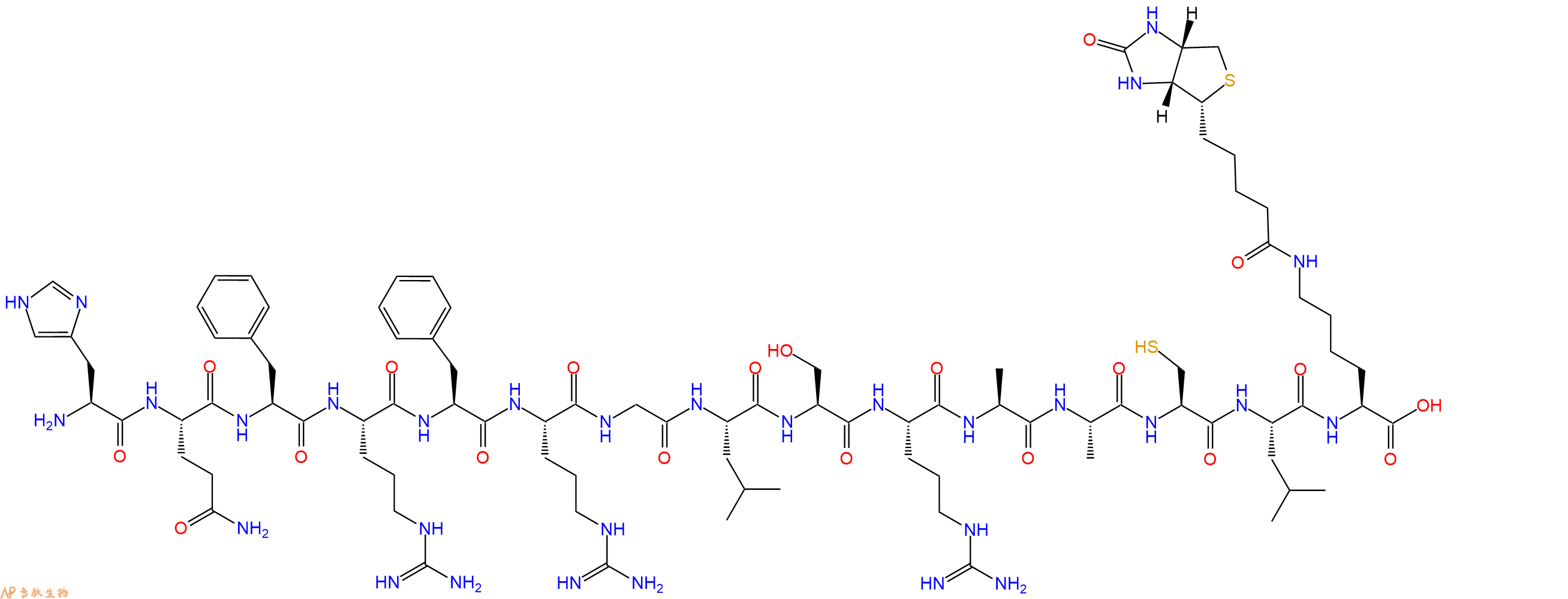 專肽生物產(chǎn)品H2N-His-Gln-Phe-Arg-Phe-Arg-Gly-Leu-Ser-Arg-Ala-Ala-Cys-Leu-Lys(Biotin)-OH