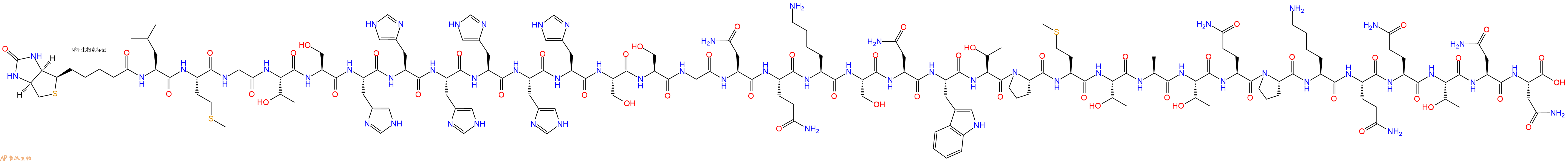 專肽生物產品Biotinyl-Leu-Met-Gly-Thr-Ser-His-His-His-His-His-His-Ser-Ser-Gly-Asn-Gln-Lys-Ser-Asn-Trp-Thr-Pro-Met-Thr-Ala-Thr-Gln-Pro-Lys-Gln-Gln-Thr-Asn-Asn-OH