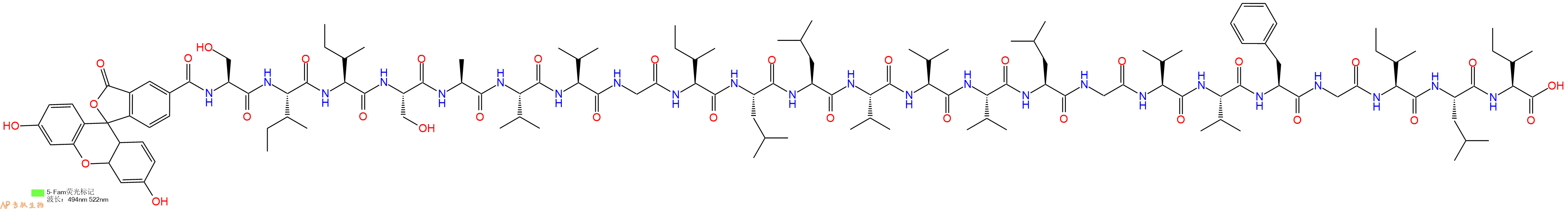 專(zhuān)肽生物產(chǎn)品5FAM-Ser-Ile-Ile-Ser-Ala-Val-Val-Gly-Ile-Leu-Leu-Val-Val-Val-Leu-Gly-Val-Val-Phe-Gly-Ile-Leu-Ile-OH