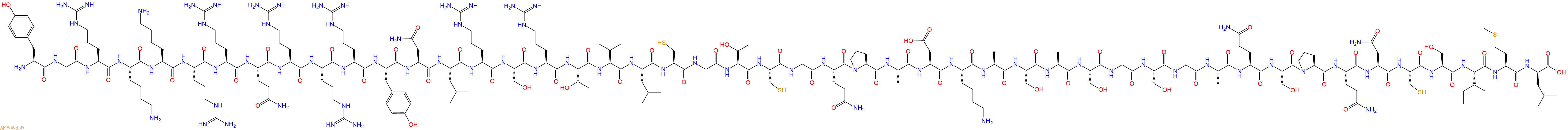 專肽生物產(chǎn)品H2N-Tyr-Gly-Arg-Lys-Lys-Arg-Arg-Gln-Arg-Arg-Arg-Tyr-Asn-Leu-Arg-Ser-Arg-Thr-Val-Leu-Cys-Gly-Thr-Cys-Gly-Gln-Pro-Ala-Asp-Lys-Ala-Ser-Ala-Ser-Gly-Ser-Gly-Ala-Gln-Ser-Pro-Gln-Asn-Cys-Ser-Ile-Met-DLeu-OH