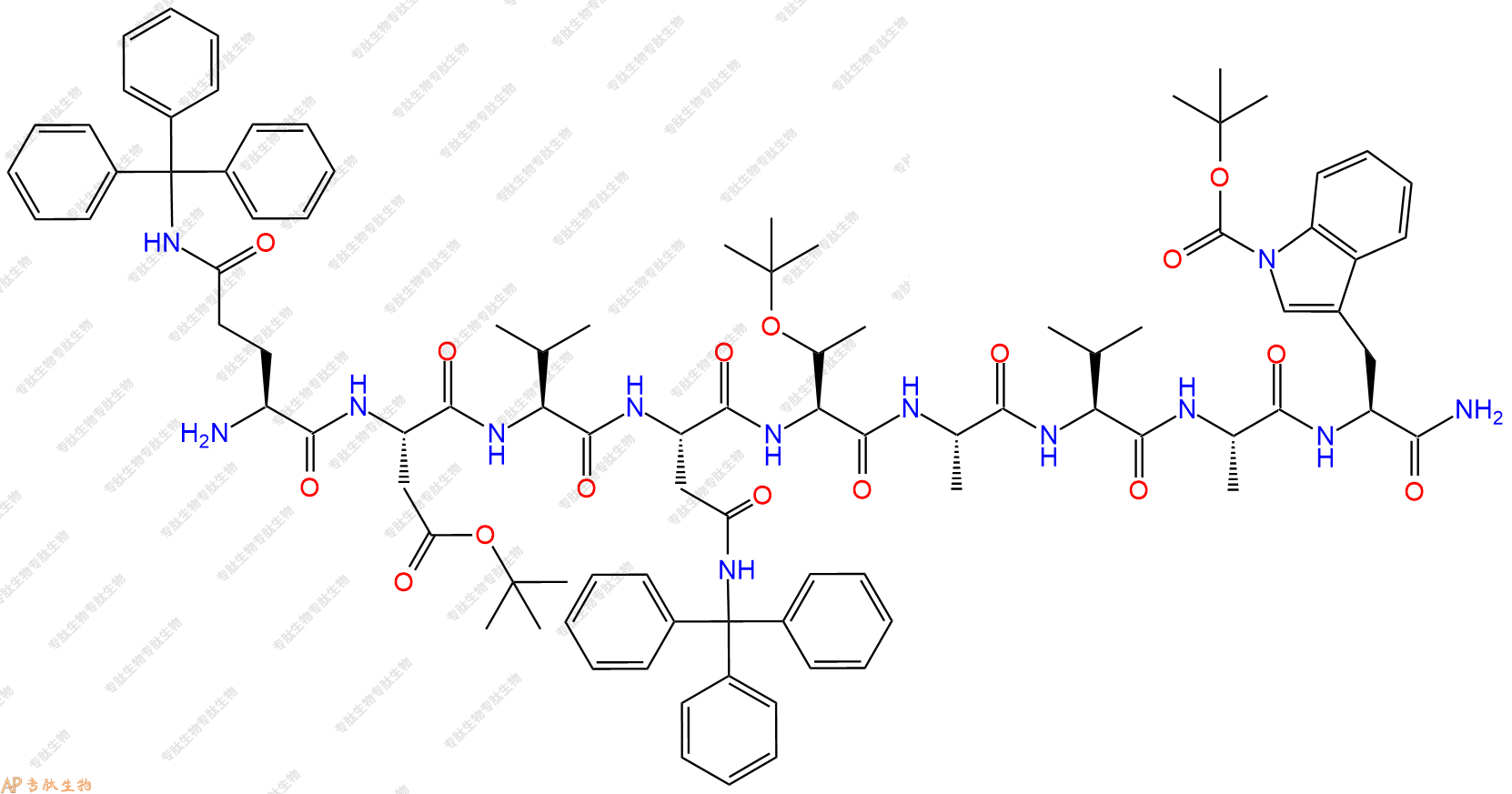 專肽生物產(chǎn)品H2N-Gln(Trt)-Asp(OtBu)-Val-Asn(Trt)-Thr(tBu)-Ala-Val-Ala-Trp(Boc)-NH2