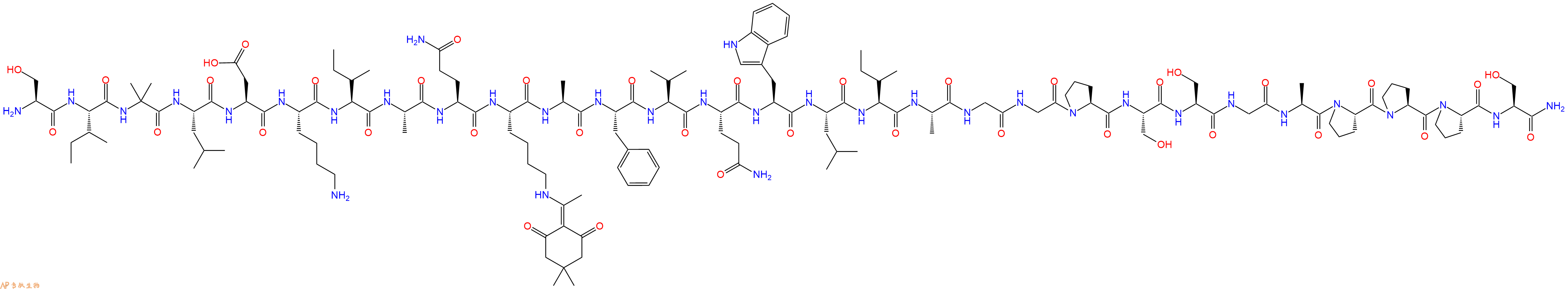 專肽生物產(chǎn)品H2N-Ser-Ile-Aib-Leu-Asp-Lys-Ile-Ala-Gln-Lys(Dde)-Ala-Phe-Val-Gln-Trp-Leu-Ile-Ala-Gly-Gly-Pro-Ser-Ser-Gly-Ala-Pro-Pro-Pro-Ser-NH2