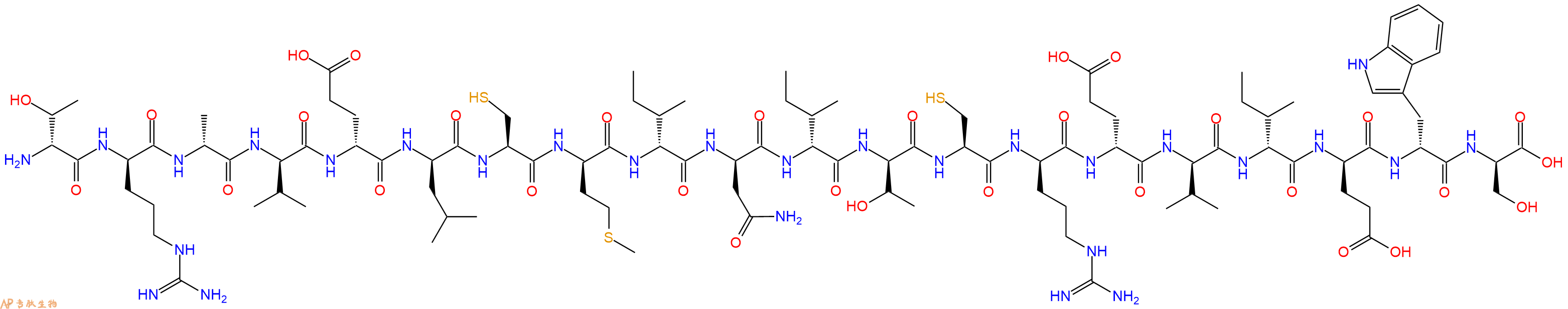 專肽生物產(chǎn)品H2N-DThr-DArg-DAla-DVal-DGlu-DLeu-Cys-DMet-DIle-DAsn-DIle-DThr-Cys-DArg-DGlu-DVal-DIle-DGlu-DTrp-DSer-OH