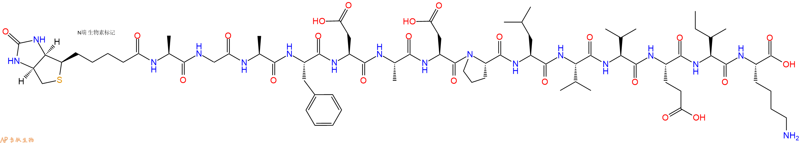 專肽生物產(chǎn)品Biotinyl-Ala-Gly-Ala-Phe-Asp-Ala-Asp-Pro-Leu-Val-Val-Glu-Ile-Lys-OH