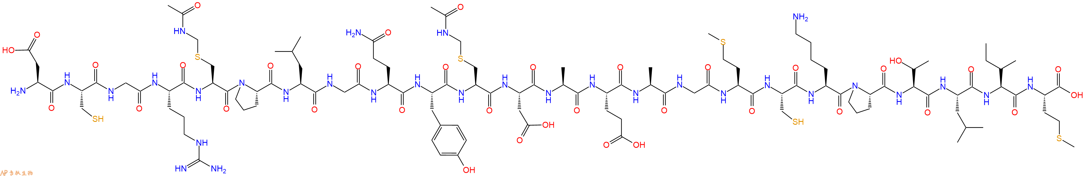 專肽生物產(chǎn)品H2N-Asp-Cys-Gly-Arg-Cys(Acm)-Pro-Leu-Gly-Gln-Tyr-Cys(Acm)-Asp-Ala-Glu-Ala-Gly-Met-Cys-Lys-Pro-Thr-Leu-Ile-Met-OH