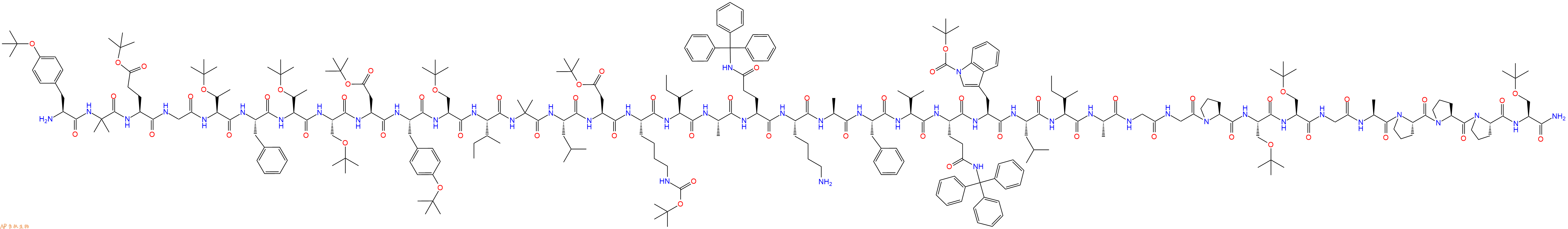 專肽生物產(chǎn)品H2N-Tyr(tBu)-Aib-Glu(OtBu)-Gly-Thr(tBu)-Phe-Thr(tBu)-Ser(tBu)-Asp(OtBu)-Tyr(tBu)-Ser(tBu)-Ile-Aib-Leu-Asp(OtBu)-Lys(Boc)-Ile-Ala-Gln(Trt)-Lys-Ala-Phe-Val-Gln(Trt)-Trp(Boc)-Leu-Ile-Ala-Gly-Gly-Pro-Ser(tBu)-Ser(tBu)-Gly-Ala-Pro-Pro-Pro-Ser(tBu)-CONH2