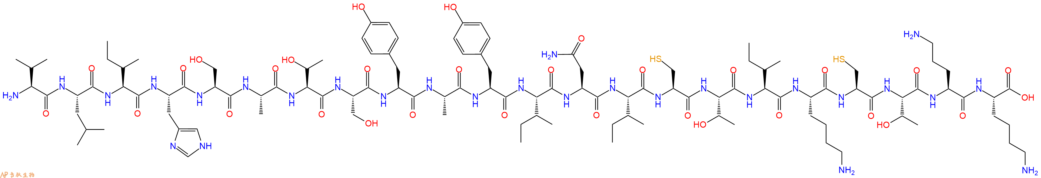 專肽生物產(chǎn)品H2N-Val-Leu-Ile-His-Ser-Ala-Thr-Ser-Tyr-Ala-Tyr-Ile-Asn-Ile-Cys-Thr-Ile-Lys-Cys-Thr-Orn-Lys-OH