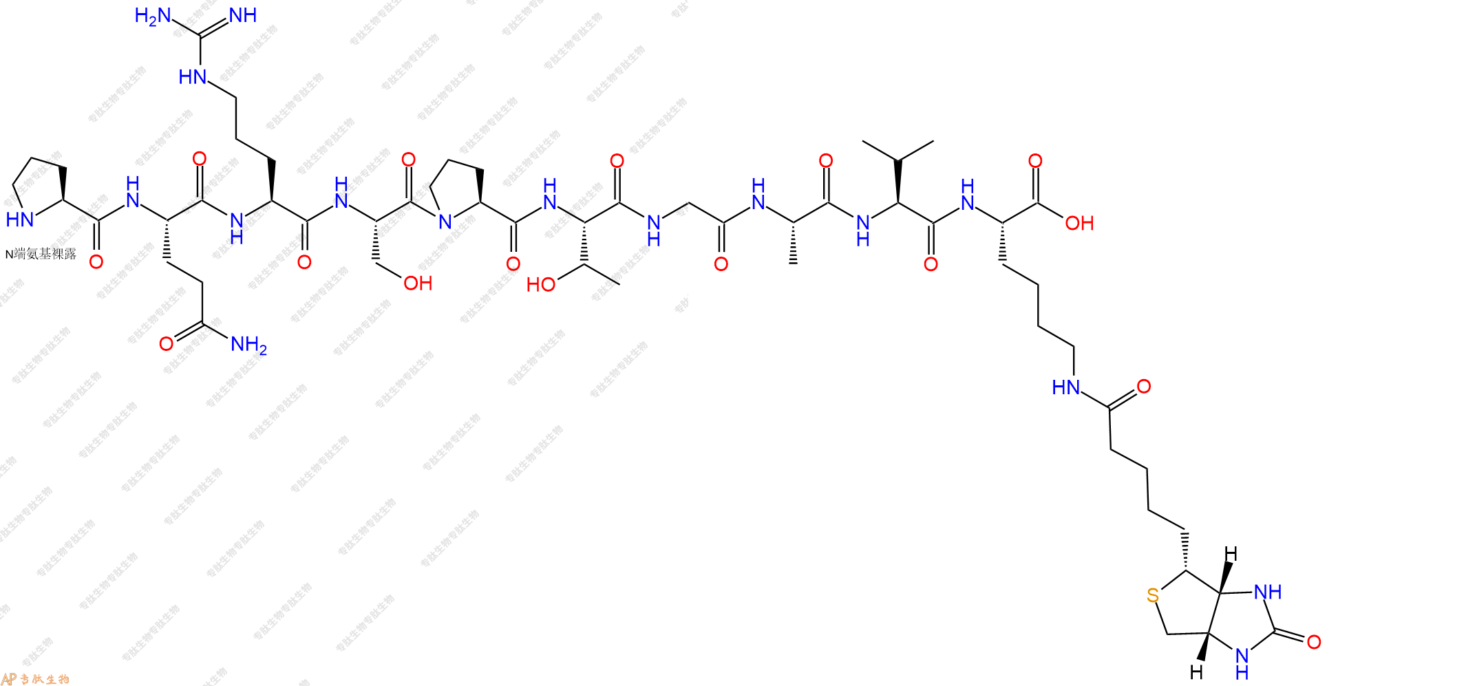 專肽生物產(chǎn)品H2N-Pro-Gln-Arg-Ser-Pro-Thr-Gly-Ala-Val-Lys(Biotin)-OH