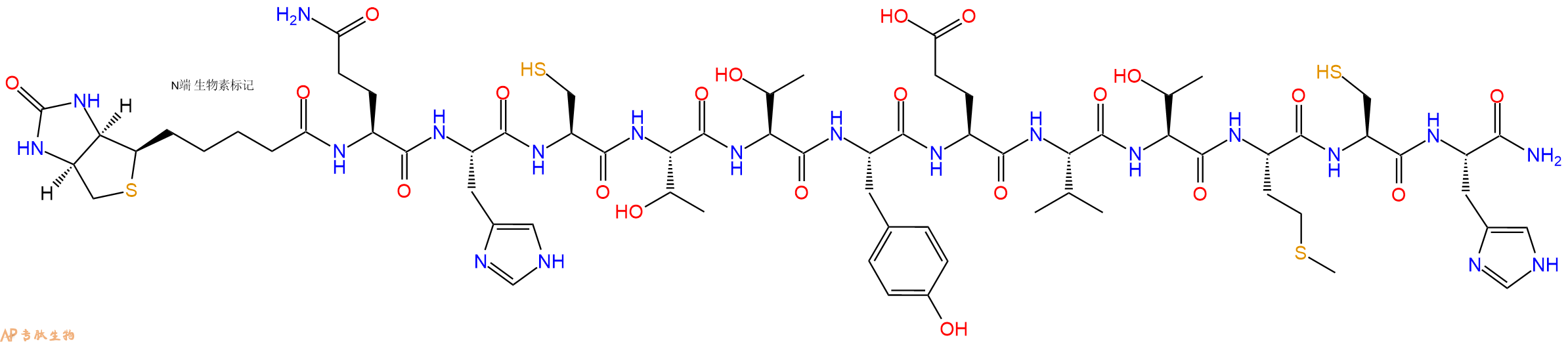 專(zhuān)肽生物產(chǎn)品Biotinyl-Gln-His-Cys-Thr-Thr-Tyr-Glu-Val-Thr-Met-Cys-His-CONH2