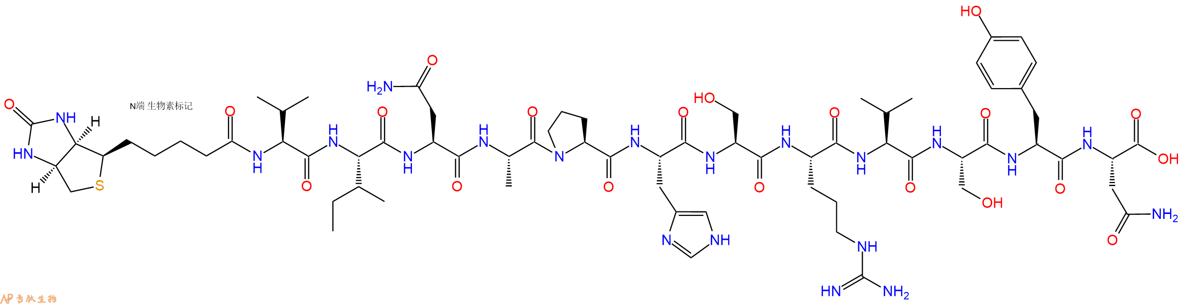 專肽生物產(chǎn)品Biotinyl-Val-Ile-Asn-Ala-Pro-His-Ser-Arg-Val-Ser-Tyr-Asn-OH