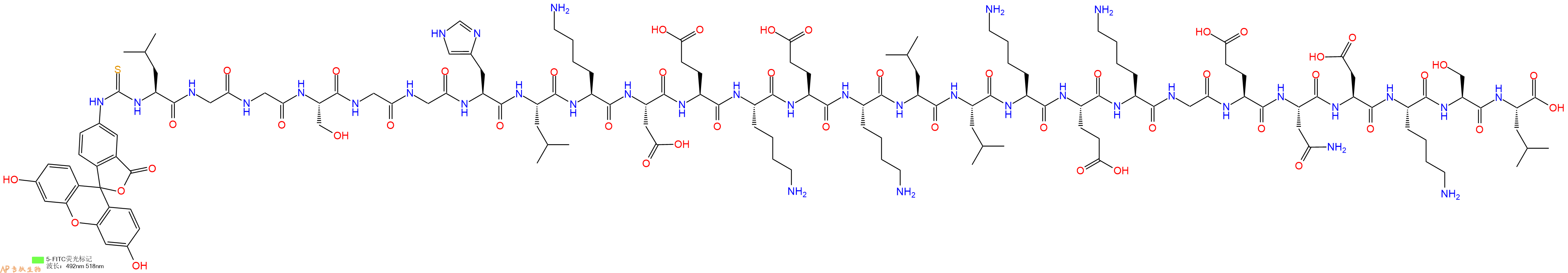 專肽生物產(chǎn)品5FITC-Leu-Gly-Gly-Ser-Gly-Gly-His-Leu-Lys-Asp-Glu-Lys-Glu-Lys-Leu-Leu-Lys-Glu-Lys-Gly-Glu-Asn-Asp-Lys-Ser-Leu-OH