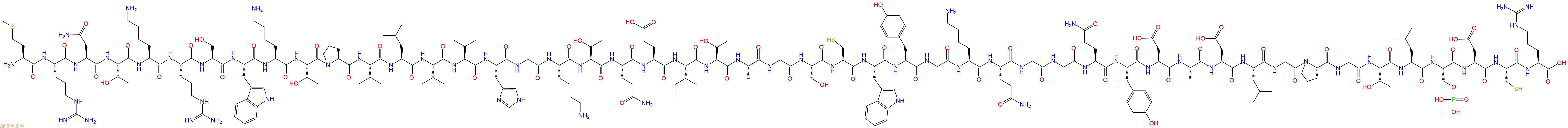 專肽生物產(chǎn)品H2N-Met-Arg-Asn-Thr-Lys-Arg-Ser-Trp-Lys-Thr-Pro-Val-Leu-Val-Val-His-Gly-Lys-Thr-Gln-Glu-Ile-Thr-Ala-Gly-Ser-Cys-Trp-Tyr-Gly-Lys-Gln-Gly-Gly-Gln-Tyr-Asp-Ala-Asp-Leu-Gly-Pro-Gly-Thr-Leu-Ser(PO3H2)-Asp-Cys-Arg-OH