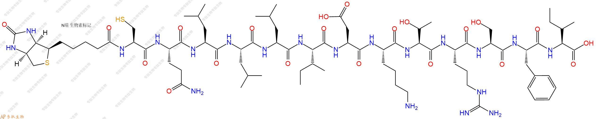 專肽生物產(chǎn)品Biotinyl-Cys-Gln-Leu-Leu-Leu-Ile-Asp-Lys-Thr-Arg-Ser-Phe-Ile-OH