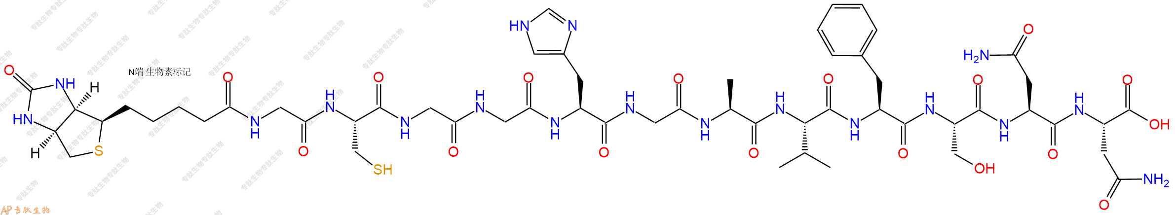 專肽生物產(chǎn)品Biotinyl-Gly-Cys-Gly-Gly-His-Gly-Ala-Val-Phe-Ser-Asn-Asn-OH