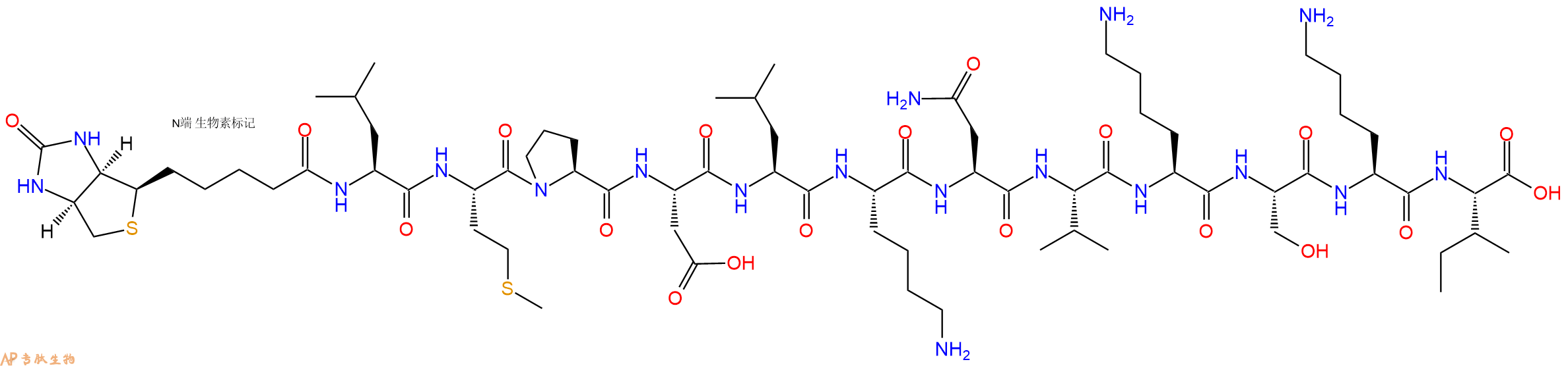 專肽生物產(chǎn)品Biotinyl-Leu-Met-Pro-Asp-Leu-Lys-Asn-Val-Lys-Ser-Lys-Ile-OH