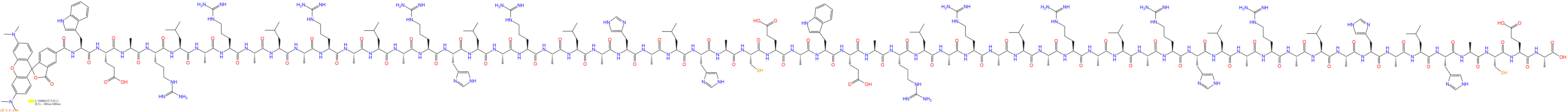 專肽生物產(chǎn)品5TAMRA-Trp-Glu-Ala-Arg-Leu-Ala-Arg-Ala-Leu-Ala-Arg-Ala-Leu-Ala-Arg-His-Leu-Ala-Arg-Ala-Leu-Ala-His-Ala-Leu-His-Ala-Cys-Glu-Ala-Trp-Glu-Ala-Arg-Leu-Ala-Arg-Ala-Leu-Ala-Arg-Ala-Leu-Ala-Arg-His-Leu-Ala-Arg-Ala-Leu-Ala-His-Ala-Leu-His-Ala-Cys-Glu-Ala-OH