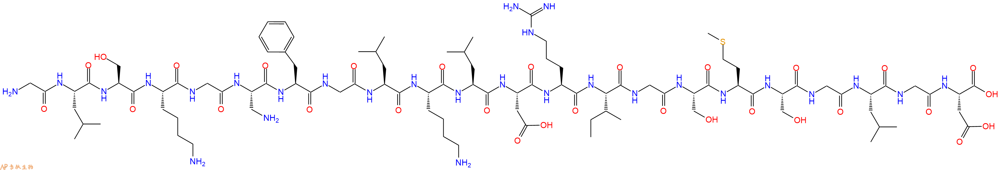 專肽生物產(chǎn)品H2N-Gly-Leu-Ser-Lys-Gly-Dap-Phe-Gly-Leu-Lys-Leu-Asp-Arg-Ile-Gly-Ser-Met-Ser-Gly-Leu-Gly-Asp-OH