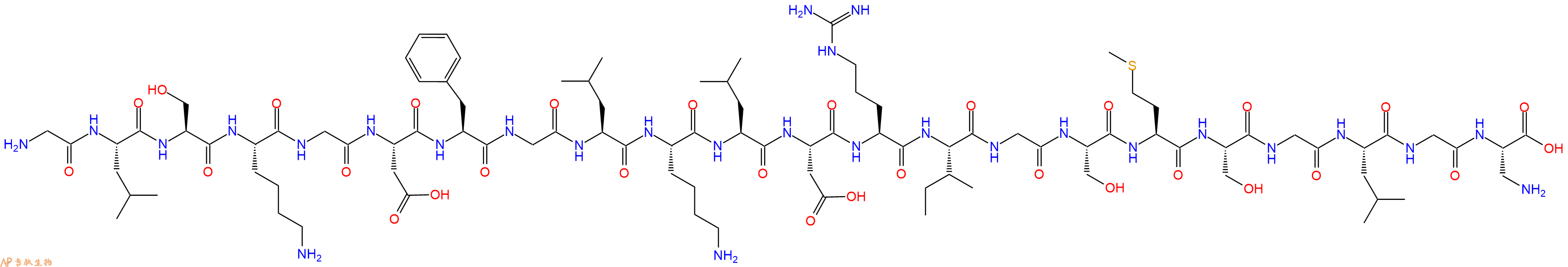 專肽生物產(chǎn)品H2N-Gly-Leu-Ser-Lys-Gly-Asp-Phe-Gly-Leu-Lys-Leu-Asp-Arg-Ile-Gly-Ser-Met-Ser-Gly-Leu-Gly-Dap-OH