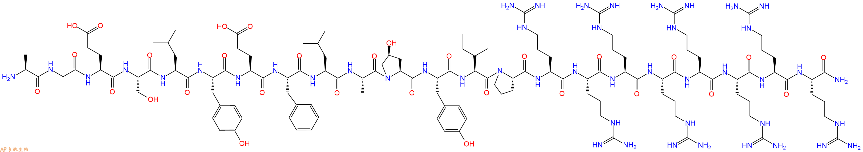 專肽生物產品H2N-Ala-Gly-Glu-Ser-Leu-Tyr-Glu-Phe-Leu-Ala-Hyp-Tyr-Ile-Pro-Arg-Arg-Arg-Arg-Arg-Arg-Arg-Arg-CONH2