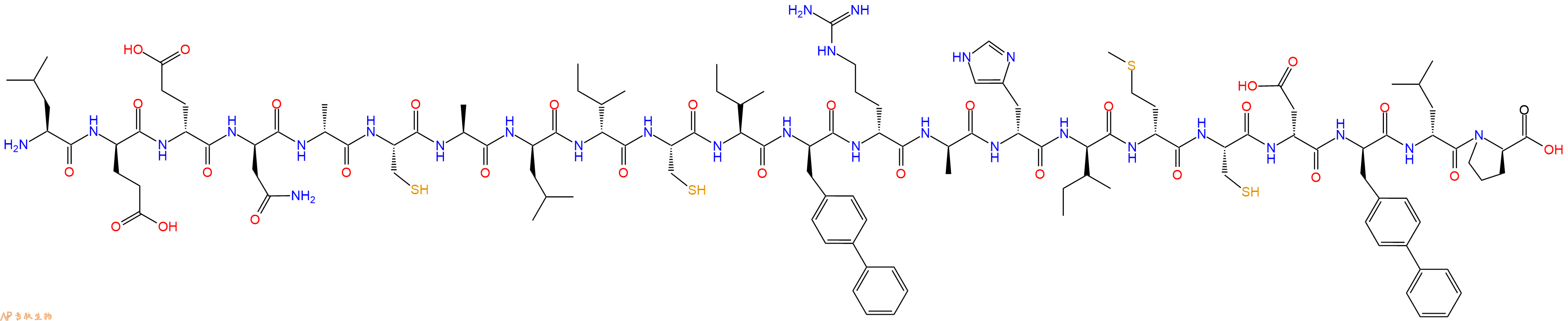 專肽生物產(chǎn)品H2N-Leu-DGlu-DGlu-DAsn-DAla-Cys-Ala-DLeu-DIle-Cys-Ile-DBip-DArg-DAla-DHis-DIle-DMet-Cys-DAsp-DBip-DLeu-DPro-OH