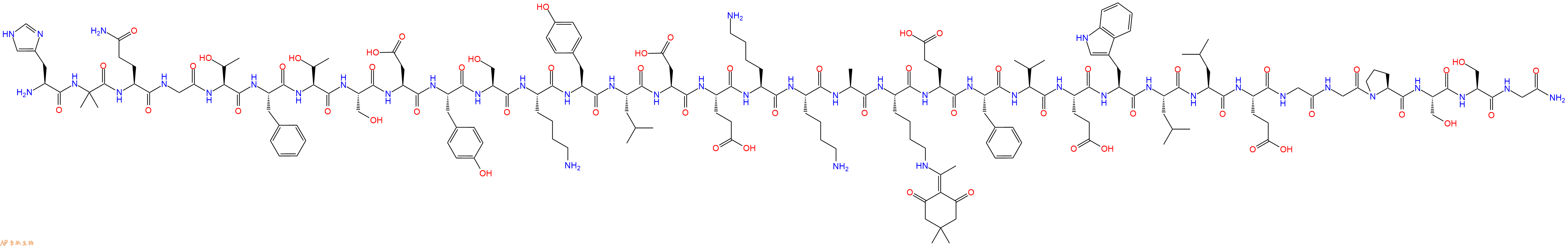 專(zhuān)肽生物產(chǎn)品H2N-His-Aib-Gln-Gly-Thr-Phe-Thr-Ser-Asp-Tyr-Ser-Lys-Tyr-Leu-Asp-Glu-Lys-Lys-Ala-Lys(Dde)-Glu-Phe-Val-Glu-Trp-Leu-Leu-Glu-Gly-Gly-Pro-Ser-Ser-Gly-CONH2