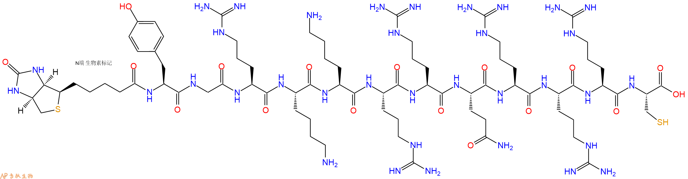 專肽生物產(chǎn)品Biotinyl-Tyr-Gly-Arg-Lys-Lys-Arg-Arg-Gln-Arg-Arg-Arg-Cys-OH