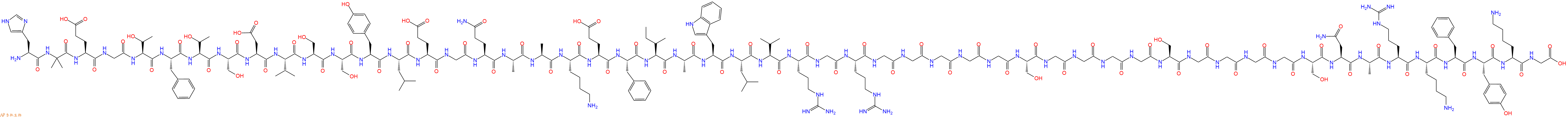 專肽生物產(chǎn)品H2N-His-Aib-Glu-Gly-Thr-Phe-Thr-Ser-Asp-Val-Ser-Ser-Tyr-Leu-Glu-Gly-Gln-Ala-Ala-Lys-Glu-Phe-Ile-Ala-Trp-Leu-Val-Arg-Gly-Arg-Gly-Gly-Gly-Gly-Gly-Ser-Gly-Gly-Gly-Gly-Ser-Gly-Gly-Gly-Gly-Ser-Asn-Ala-Arg-Lys-Phe-Tyr-Lys-Gly-OH