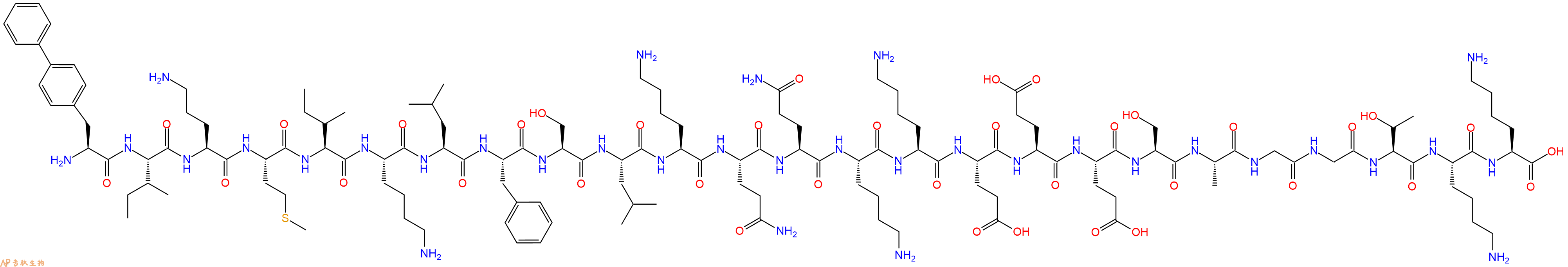 專肽生物產(chǎn)品H2N-Bip-Ile-Orn-Met-Ile-Lys-Leu-Phe-Ser-Leu-Lys-Gln-Gln-Lys-Lys-Glu-Glu-Glu-Ser-Ala-Gly-Gly-Thr-Lys-Lys-OH