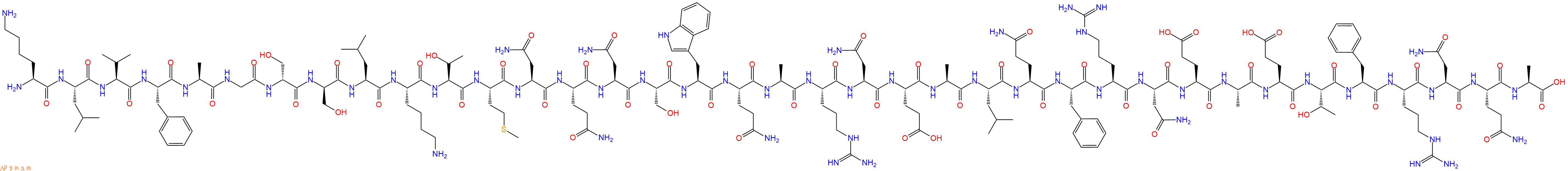 專肽生物產(chǎn)品H2N-Lys-Leu-Val-Phe-Ala-Gly-DSer-DSer-Leu-Lys-Thr-Met-Asn-Gln-Asn-Ser-Trp-Gln-Ala-Arg-Asn-Glu-Ala-Leu-Gln-Phe-Arg-Asn-Glu-Ala-Glu-Thr-Phe-Arg-Asn-Gln-Ala-OH