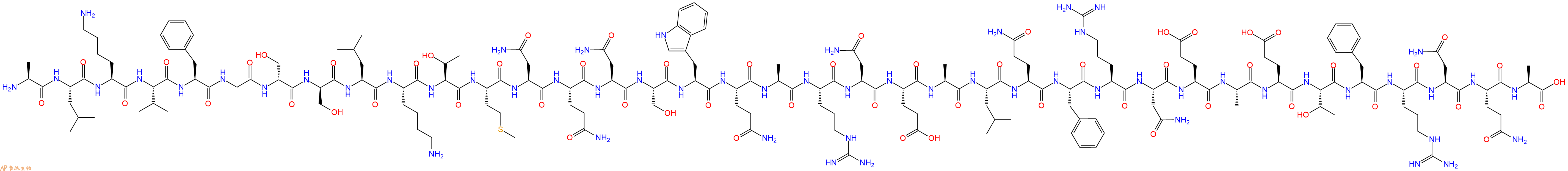 專肽生物產(chǎn)品H2N-Ala-Leu-Lys-Val-Phe-Gly-DSer-DSer-Leu-Lys-Thr-Met-Asn-Gln-Asn-Ser-Trp-Gln-Ala-Arg-Asn-Glu-Ala-Leu-Gln-Phe-Arg-Asn-Glu-Ala-Glu-Thr-Phe-Arg-Asn-Gln-Ala-OH